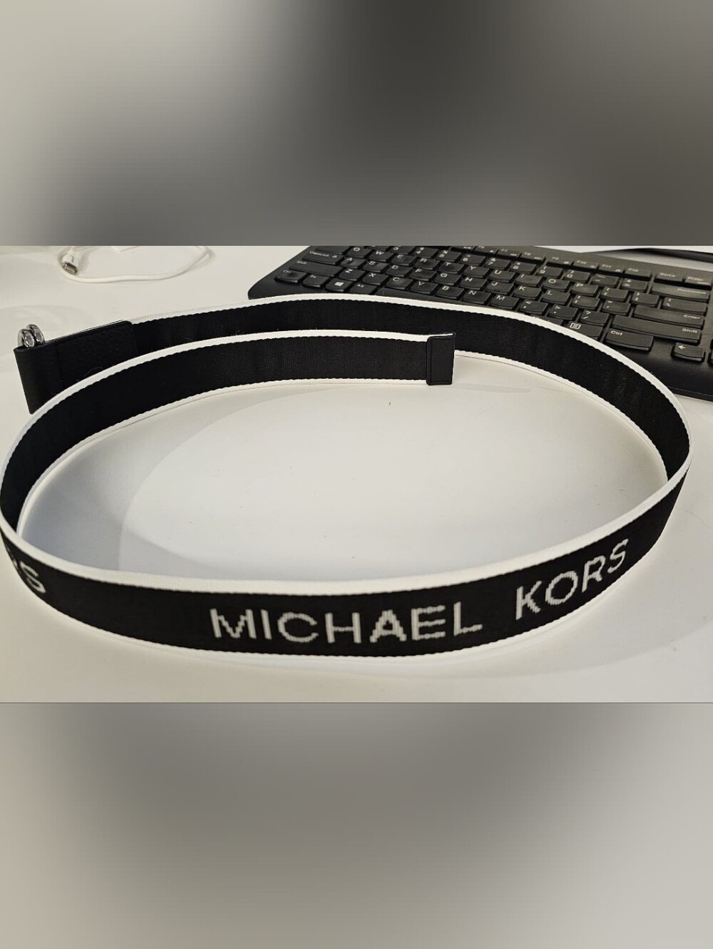 Michael Kors Black and White Logo Webbing Strap Belt Bag Strap